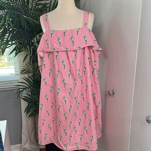 Crown & Ivy Pink Dress with Green Parrot Print